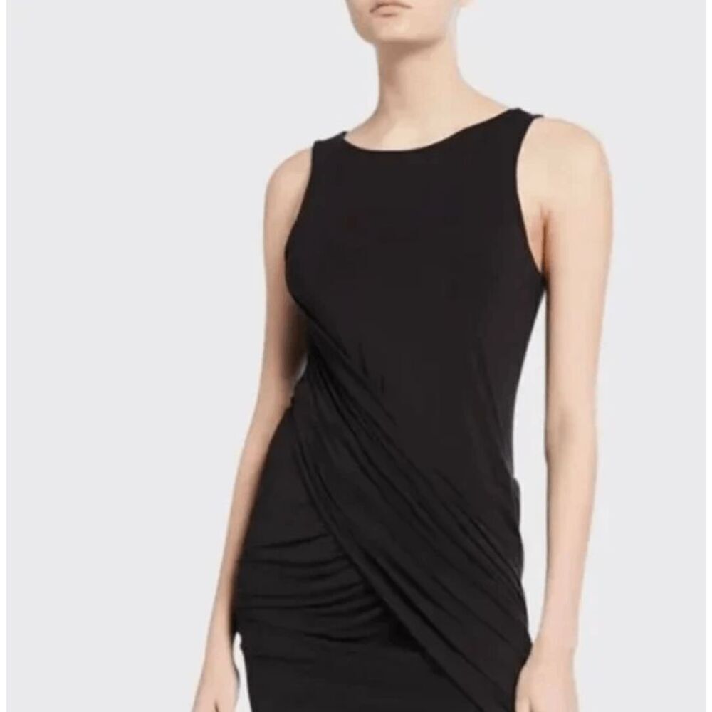 NWT‎ Ramy Brook Vickie Dress Black Draped Sleeveless High Neck Size XXS